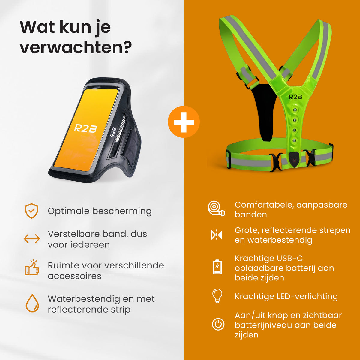 R2B Telefoonhouder Hardlopen Waterdicht + Hardloopvest met Verlichting