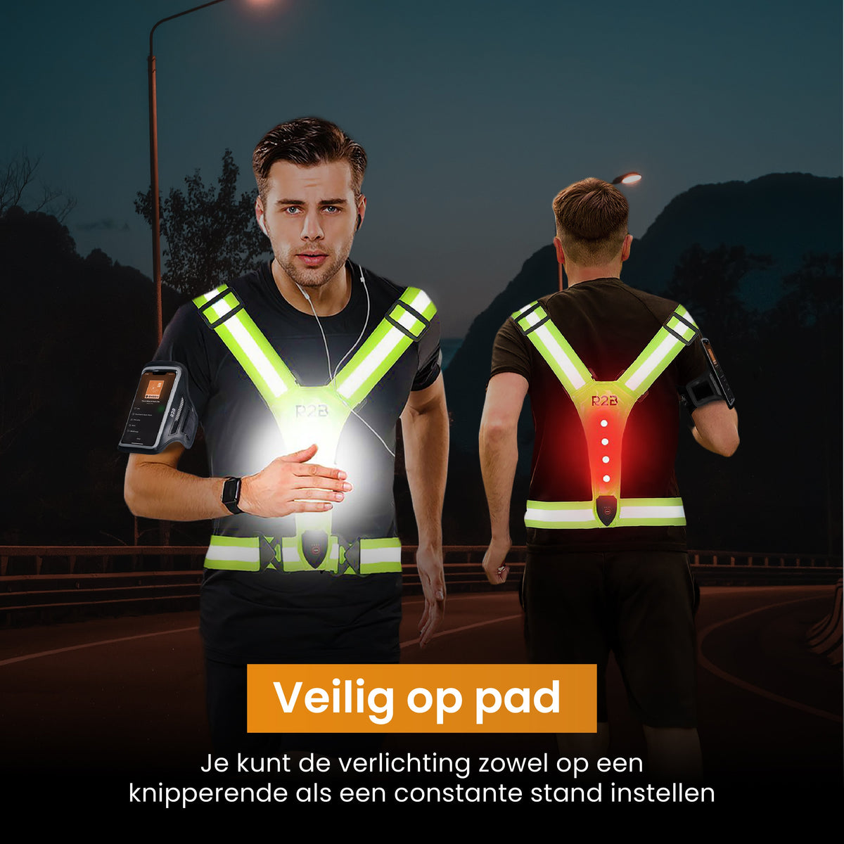 R2B Telefoonhouder Hardlopen Waterdicht + Hardloopvest met Verlichting