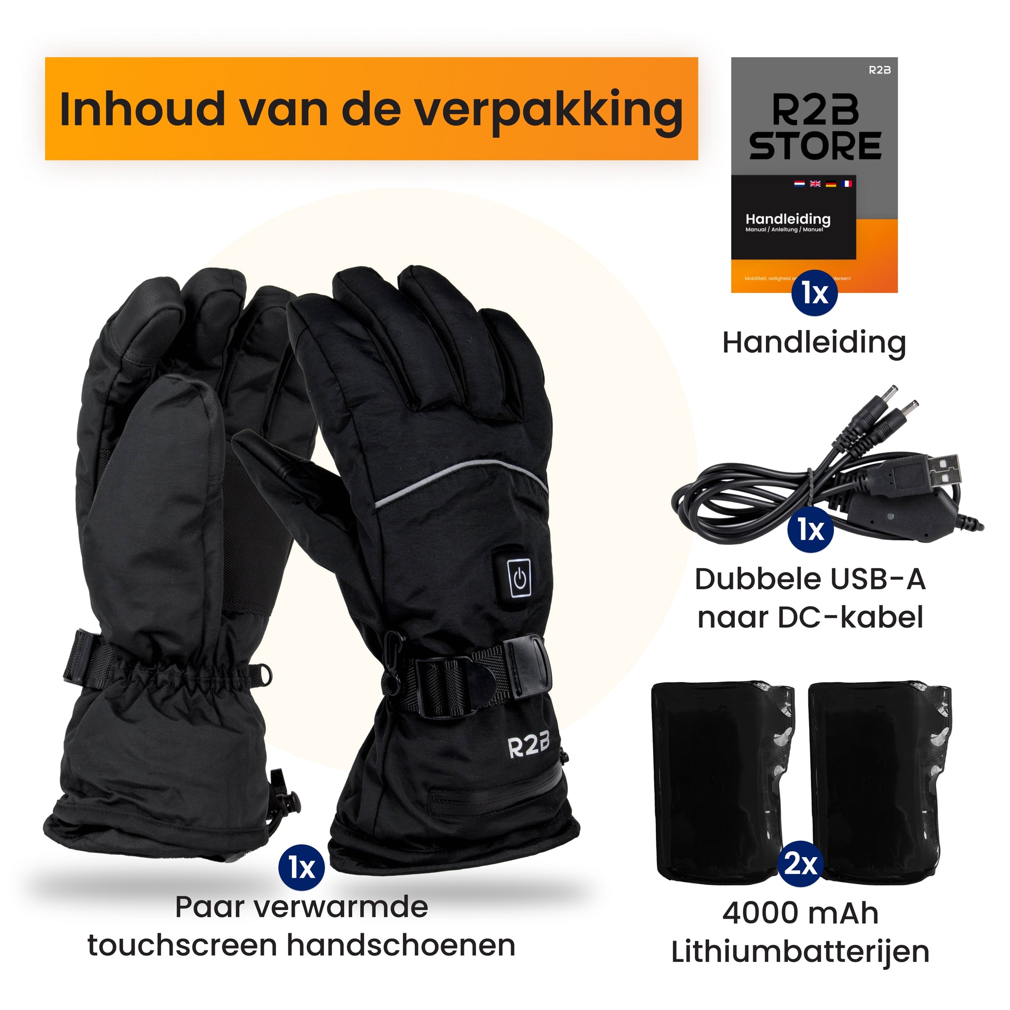 inhoud van de verpakking van de verwarmde handschoenen