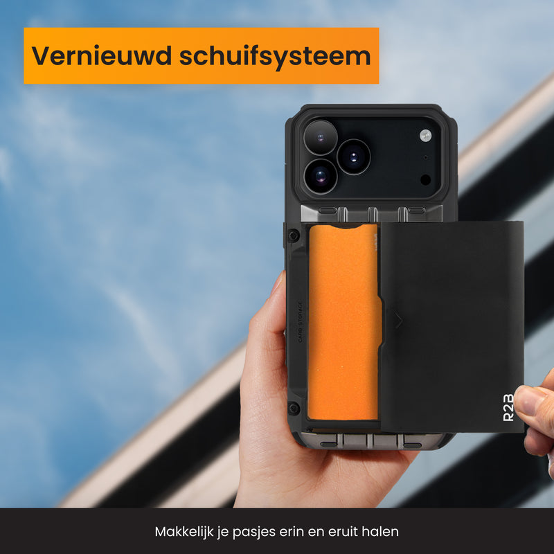 iPhone 17 pro telefoonhoesje met vernieuwd schuifsysteem voor pasjes