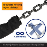 Kettingslot met dikke, braakbestendige schakels voor optimale diefstalpreventie.