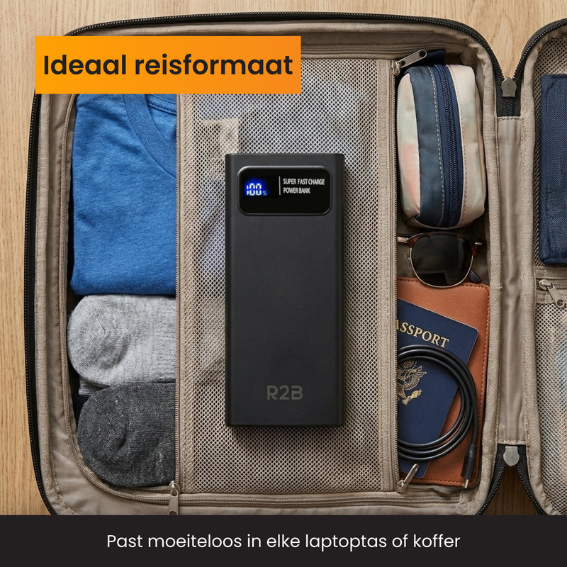 R2B Powerbank 10.000 mAh - 2 tot 4 Keer Opladen - Snelladen - Licht & Compact