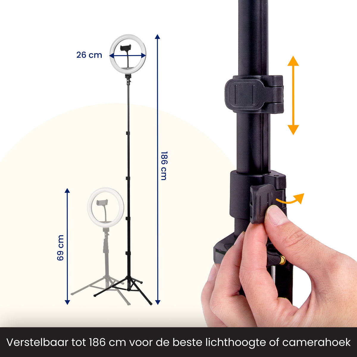 R2B Ringlamp met Statief met 30 Lichtstanden - Verstelbaar tot 186 cm  - TikTok Lamp
