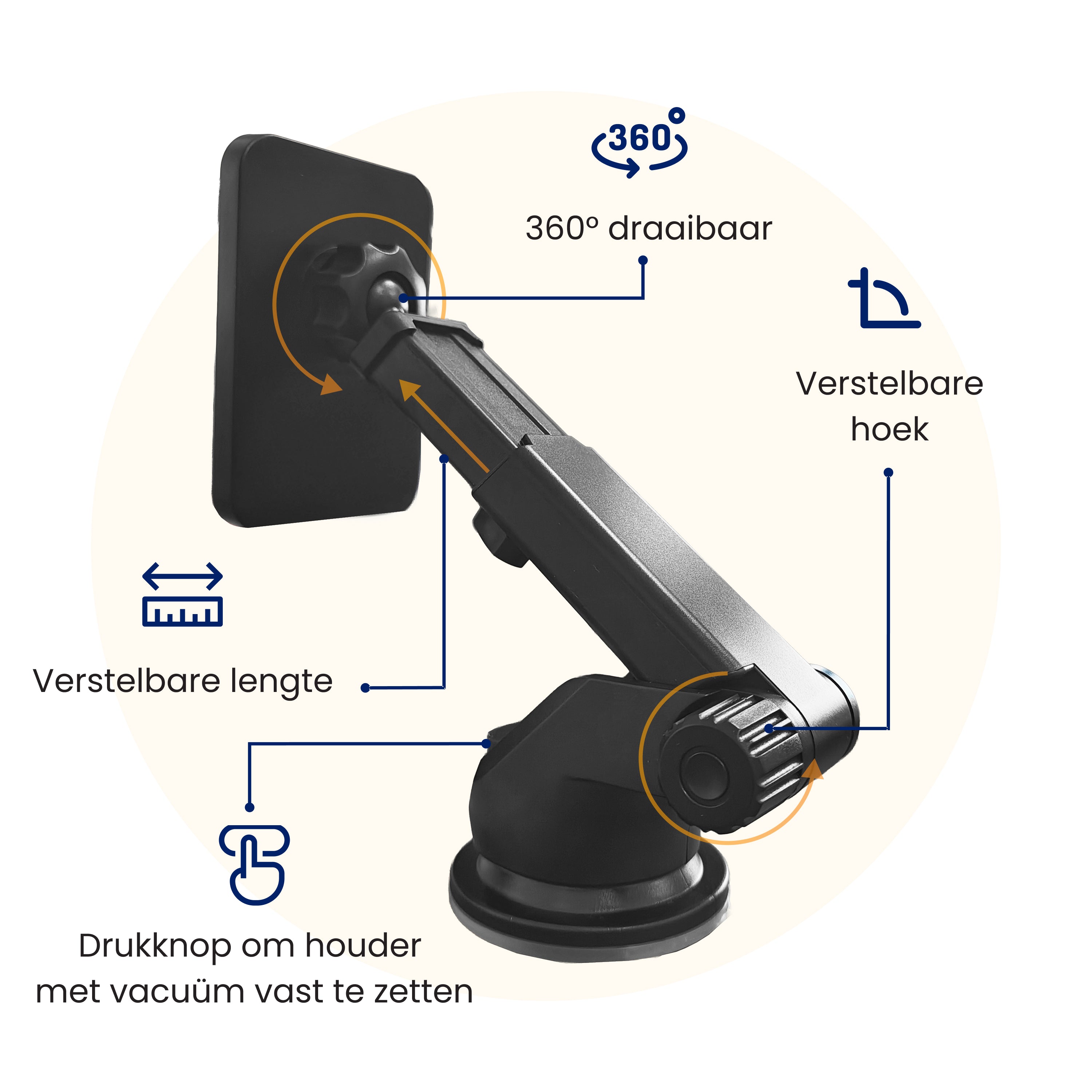 Magsafe autohouder 360 graden draaibaar met verstelbare lengte en hoek