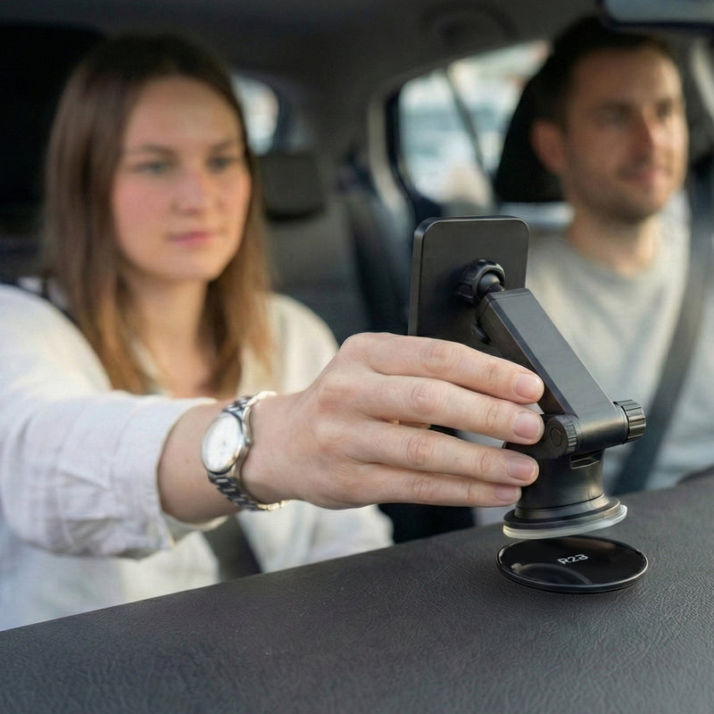 Magsafe autohouder met pad in gebruik op dashboard voor handsfree navigeren en veilig rijden