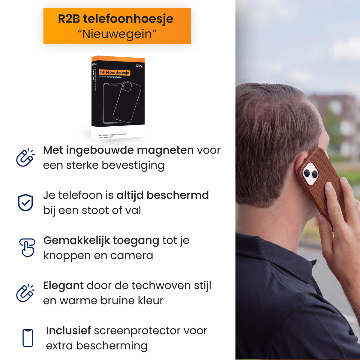 R2B iPhone 14 hoesje met MagSafe - Incl. Screenprotector - Roodbruin
