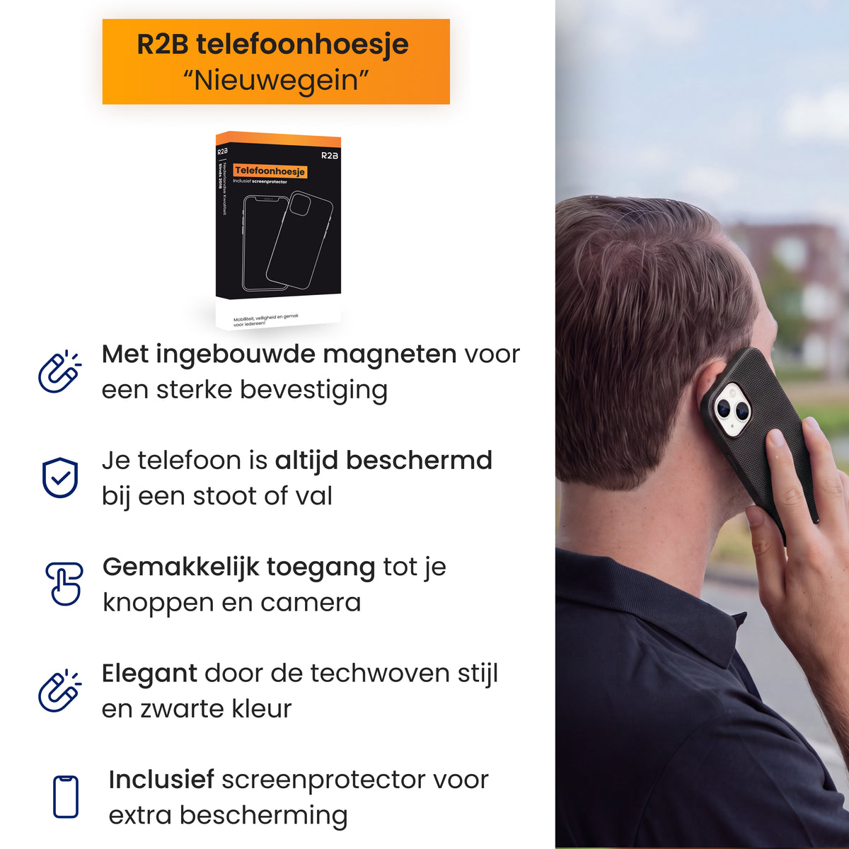 R2B iPhone 14 hoesje met MagSafe - Incl. Screenprotector - Zwart