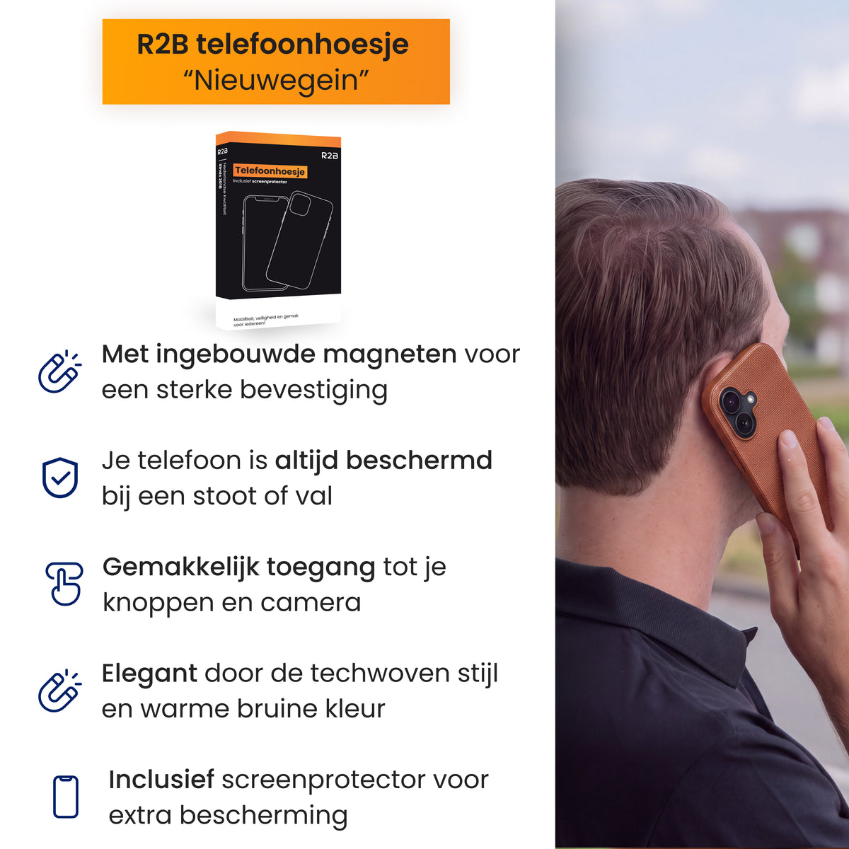 R2B iPhone 16 hoesje met MagSafe - Incl. Screenprotector - Roodbruin