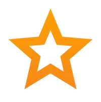 Oranje vijfpuntige sterlogo met een zwarte kern.