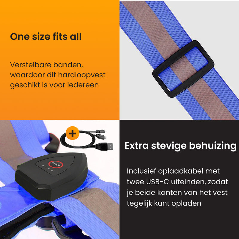 oplaadbaar hardloopvest met telefoonhouder die geschikt is voor elke maat