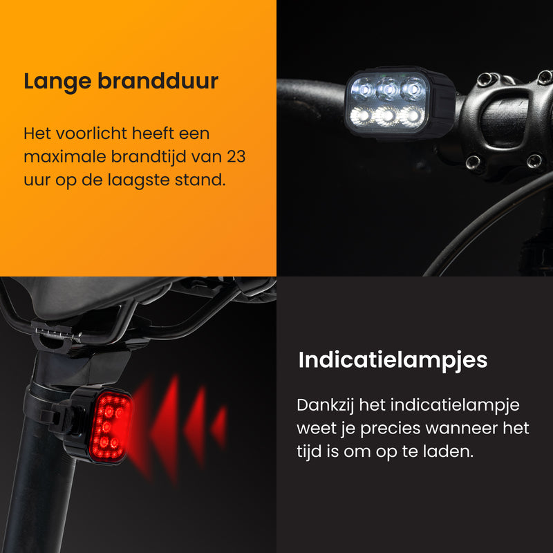 de oplaadbare fietsverlichting heeft een lange brandduur