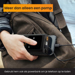 oplaadbare fietspomp die ook gebruikt wordt als powerbank