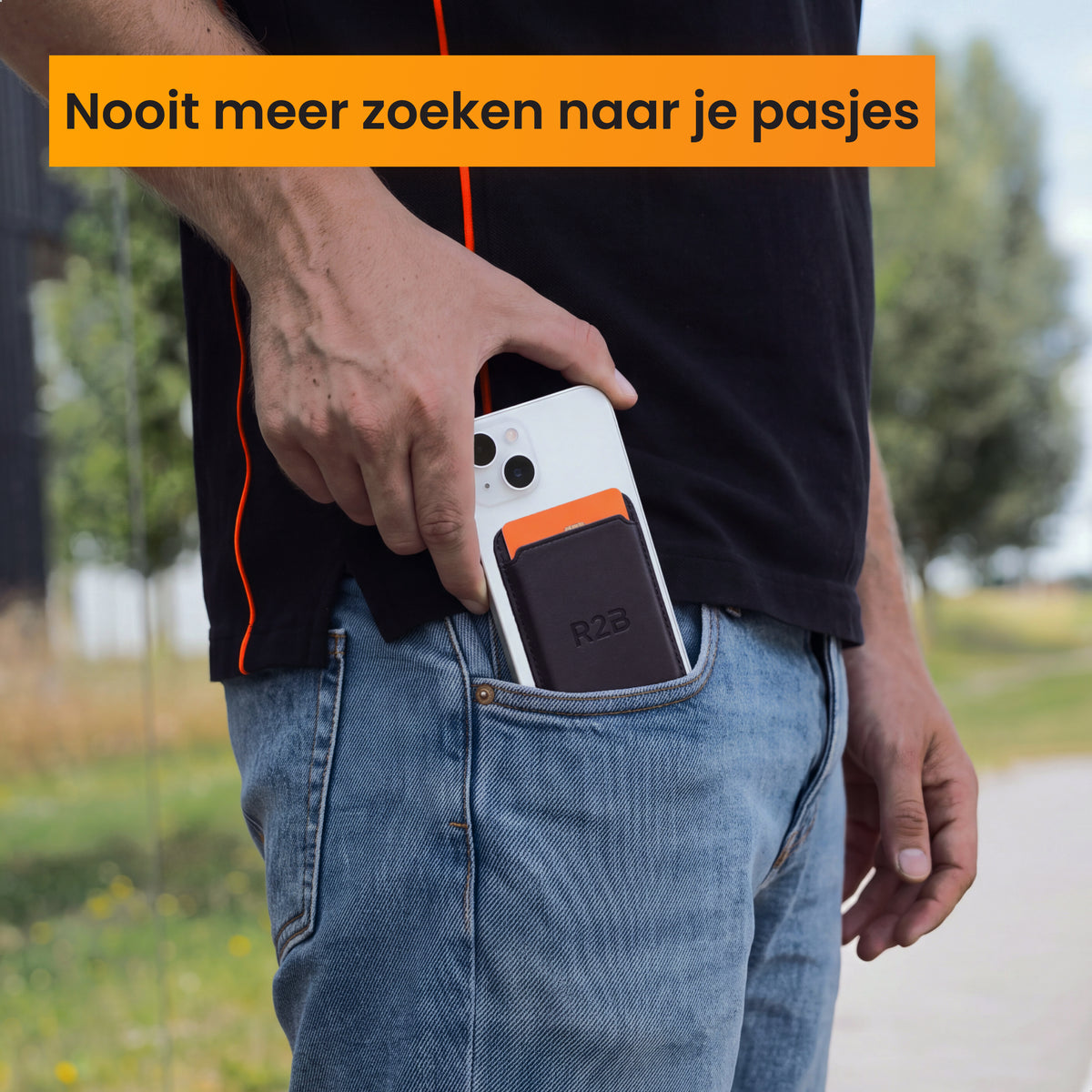 R2B Pasjeshouder geschikt voor MagSafe - 3 Pasjes - Leer - Zwart