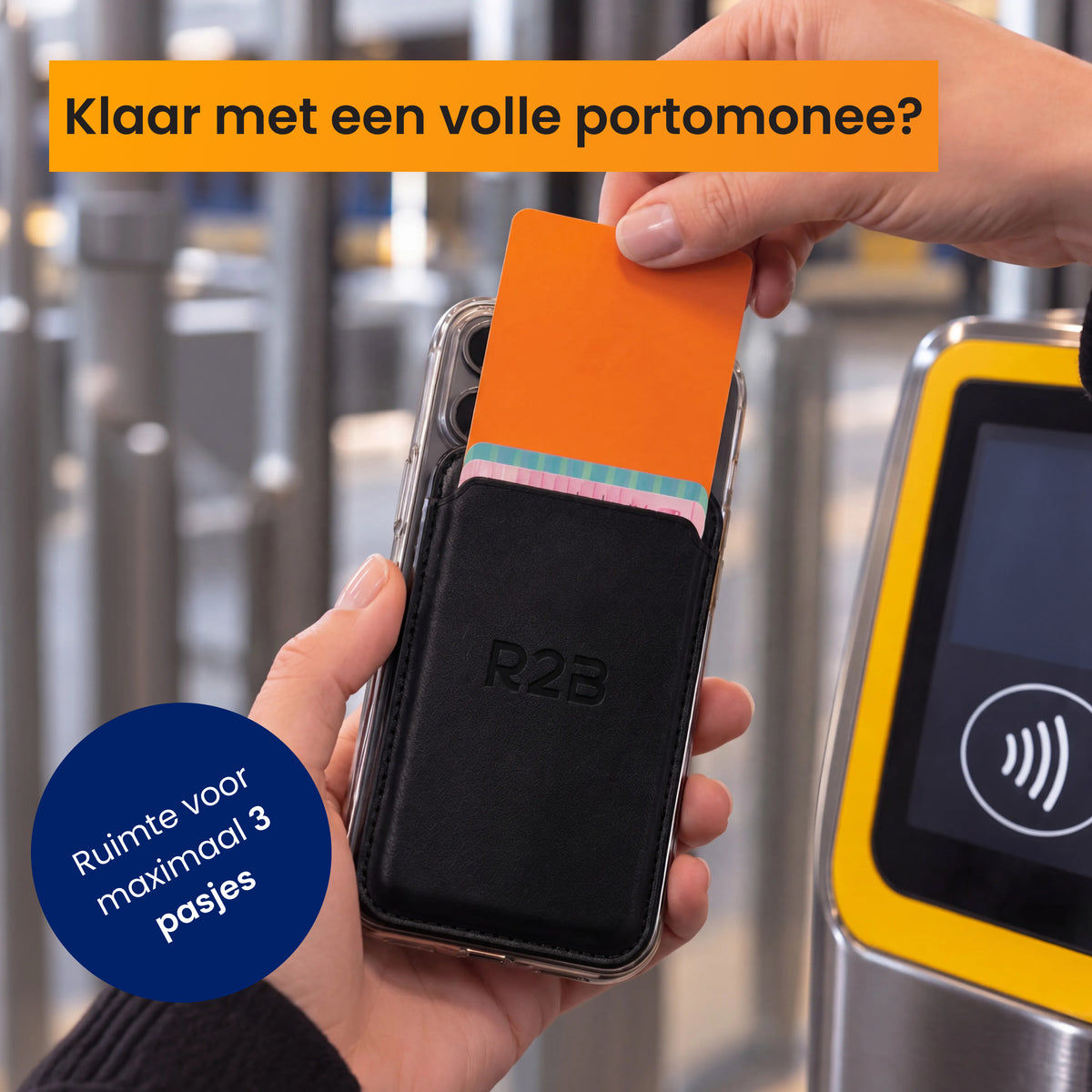 R2B Pasjeshouder geschikt voor MagSafe - 3 Pasjes - Leer - Zwart