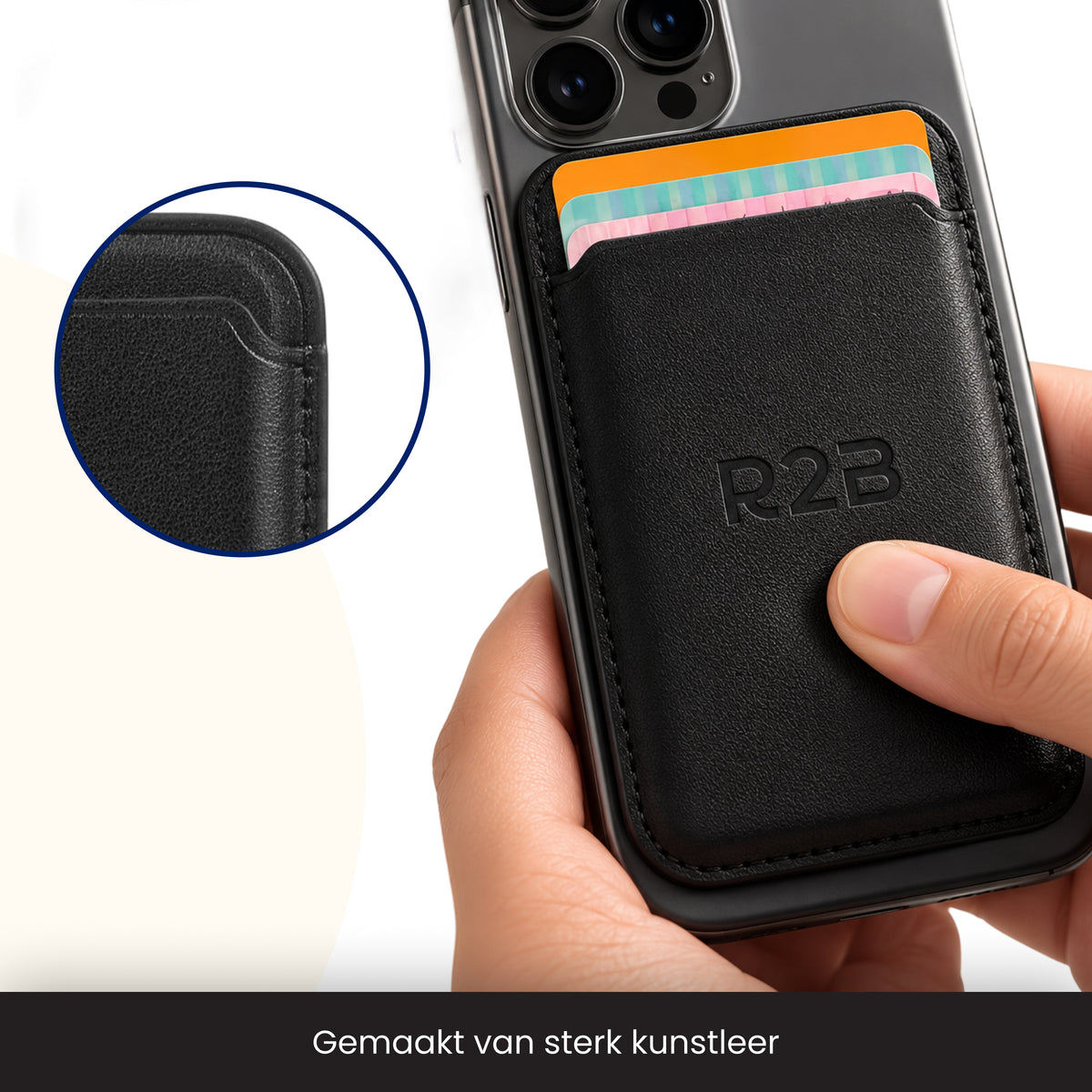 R2B Pasjeshouder geschikt voor MagSafe - 3 Pasjes - Leer - Zwart