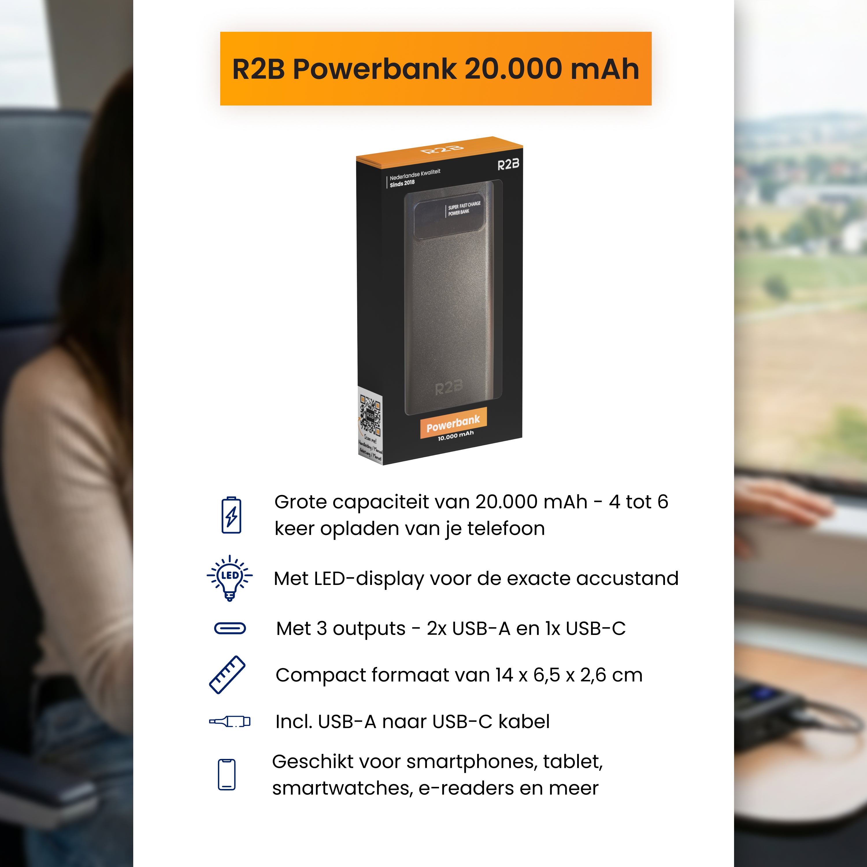 R2B Powerbank 20,000 mAh - 4 to 6 Charges - Fast Charging - Powerful & Compact