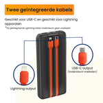 powerbank met twee geïntegreerde kabels