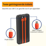 powerbank met 10.000 mah met twee geïntegreerde kabels