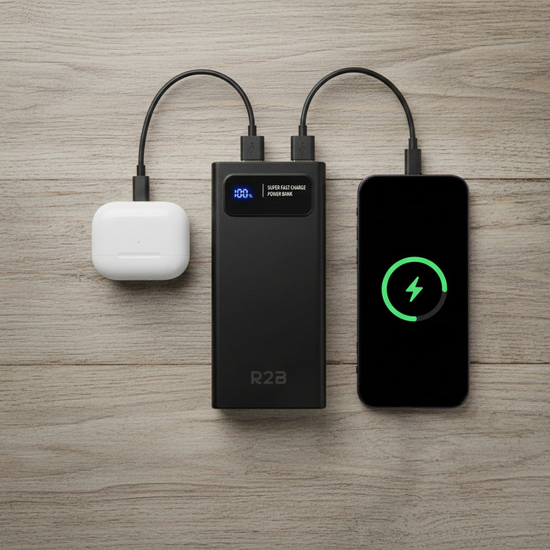 R2B Powerbank 10.000 mAh - 2 tot 4 Keer Opladen - Snelladen - Licht & Compact