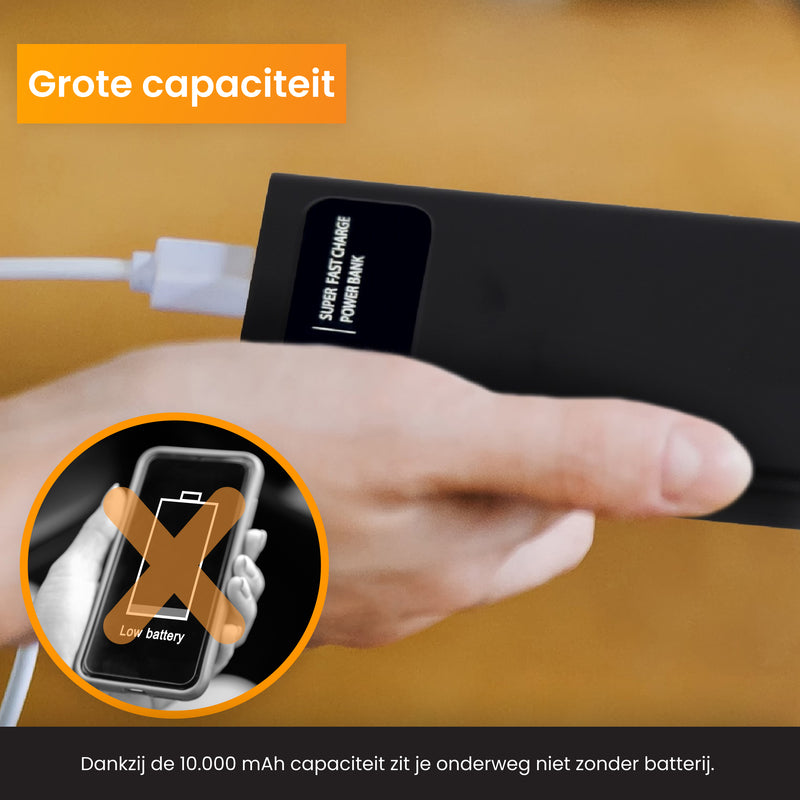 R2B Powerbank 10.000 mAh - 2 tot 4 Keer Opladen - Snelladen - Licht & Compact