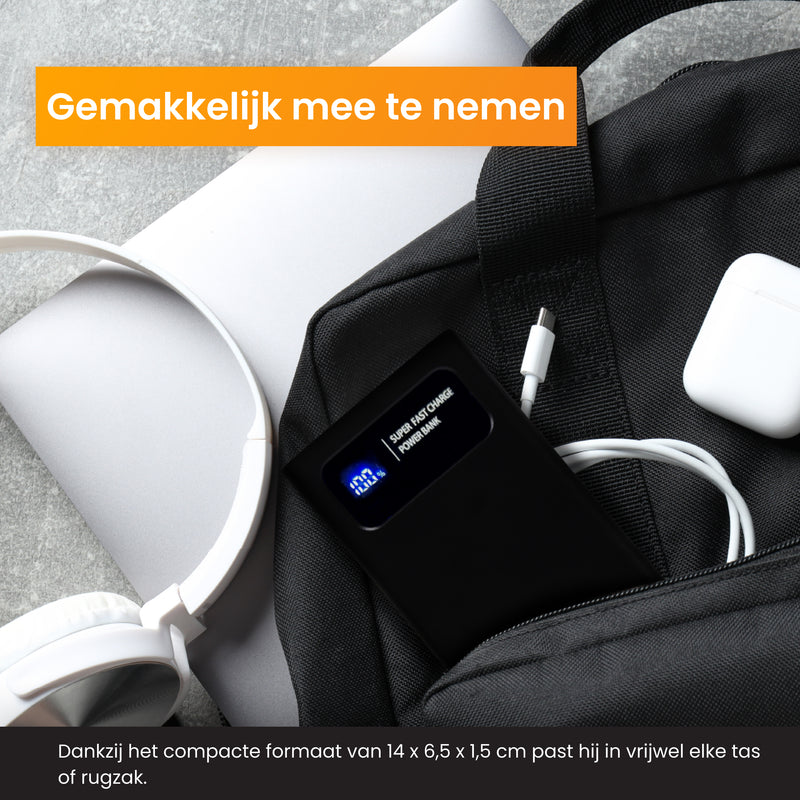R2B Powerbank 10.000 mAh - 2 tot 4 Keer Opladen - Snelladen - Licht & Compact