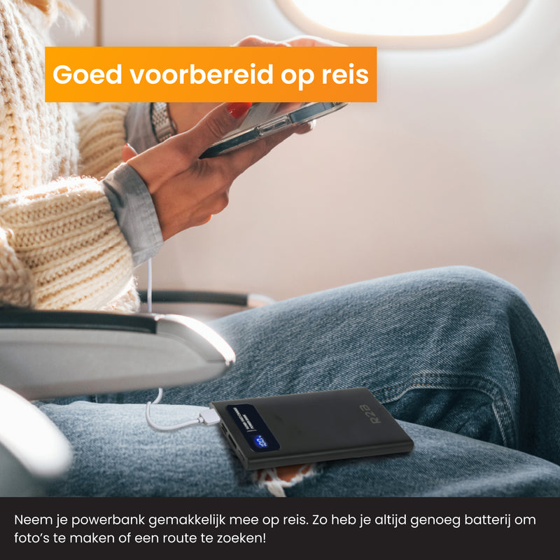 R2B Powerbank 10.000 mAh - 2 tot 4 Keer Opladen - Snelladen - Licht & Compact
