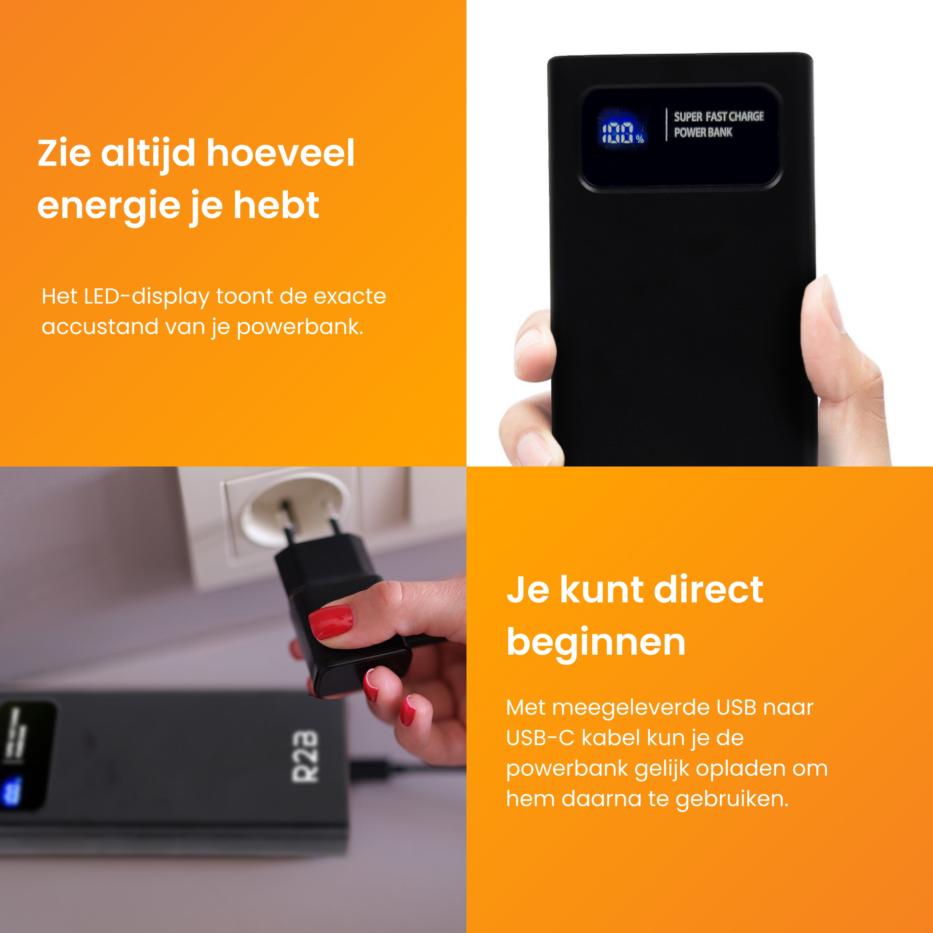 R2B Powerbank 20.000 mAh - 4 tot 6 keer opladen - Geschikt voor o.a. iPhone & Samsung