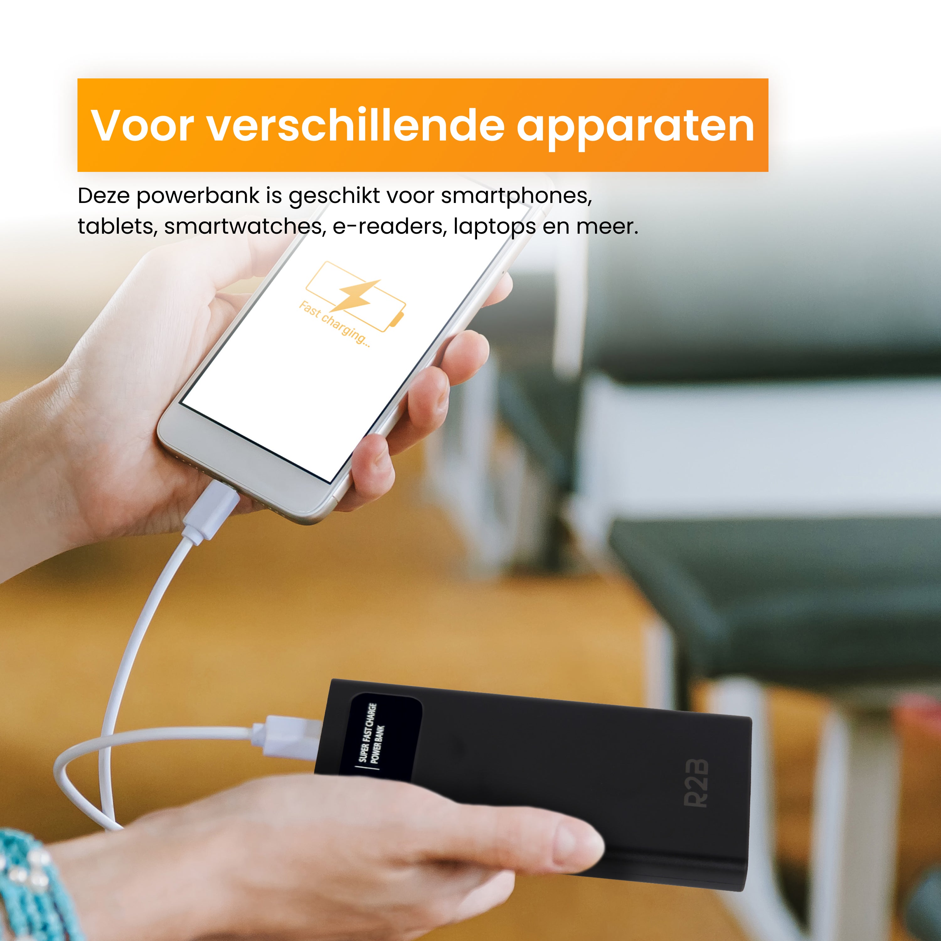 R2B Powerbank 20.000 mAh - 4 tot 6 keer opladen - Geschikt voor o.a. iPhone & Samsung