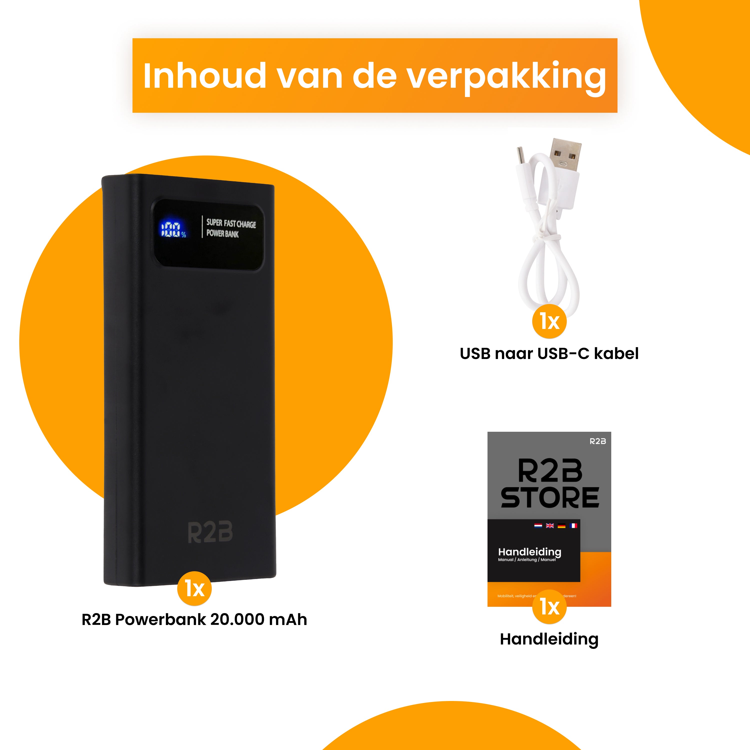R2B Powerbank 20.000 mAh - 4 tot 6 keer opladen - Geschikt voor o.a. iPhone & Samsung