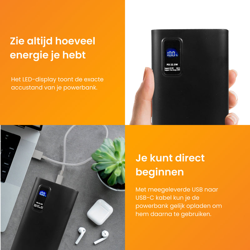 R2B Powerbank 30.000 mAh - 6 tot 8 Keer Opladen - Snelladen - Hoge Capaciteit & Betrouwbaar