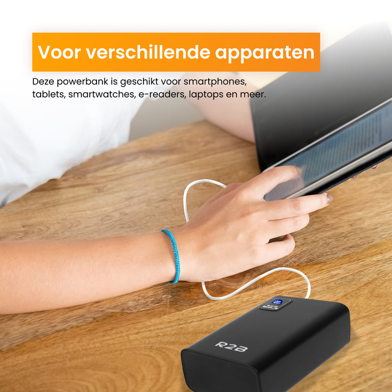R2B Powerbank 30.000 mAh - 6 tot 8 Keer Opladen - Snelladen - Hoge Capaciteit & Betrouwbaar