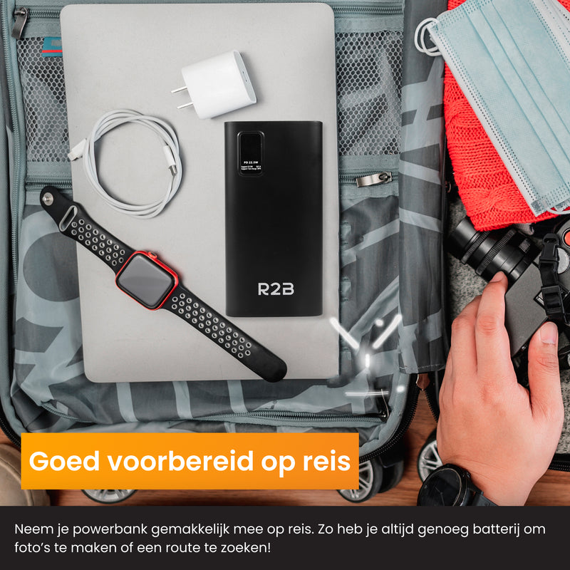 R2B Powerbank 30.000 mAh - 6 tot 8 Keer Opladen - Snelladen - Hoge Capaciteit & Betrouwbaar