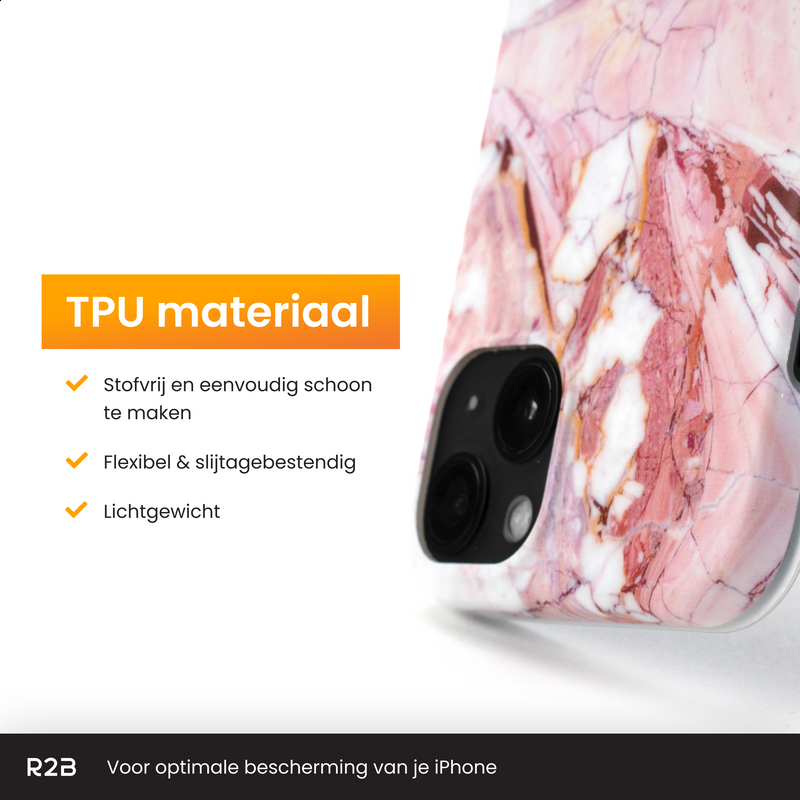 R2B Marmer hoesje voor iPhone 14 - Model De Bilt - Roze/Wit/Oranje - Telefoonhoesje