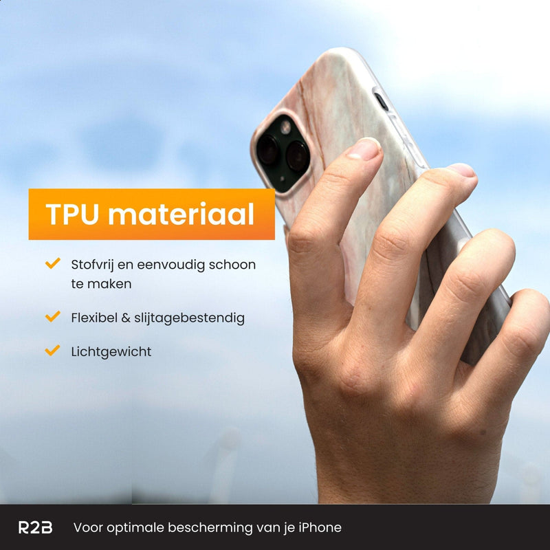 R2B Marmer hoesje voor iPhone 13 - Model De Bilt - Roze/Wit/Grijs - R2B Store