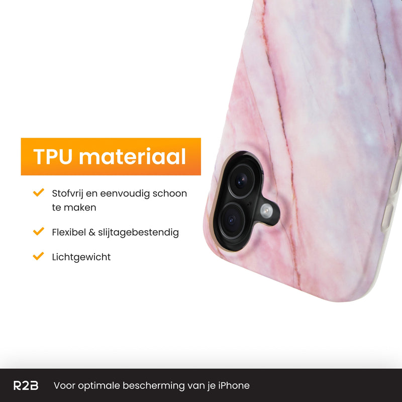 R2B Marmer hoesje voor iPhone 16 - Model De Bilt - Roze/Grijs/Blauw - Telefoonhoesje