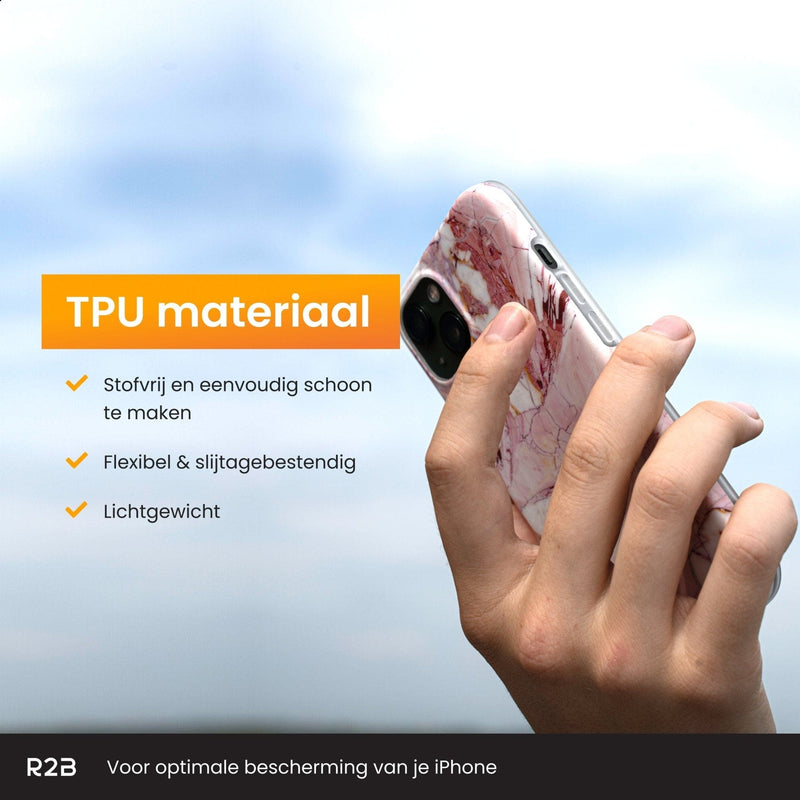 R2B Marmer hoesje voor iPhone 13 - Model De Bilt - Oranje/Roze/Wit - R2B Store