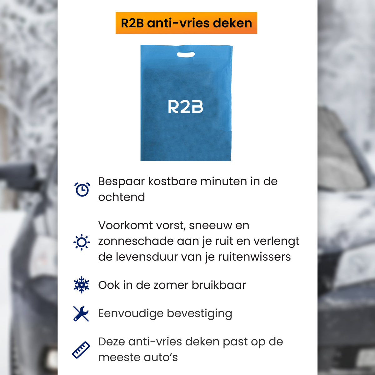 R2B Antivries Deken Auto - IJsdeken & Zonnescherm - Rijklaar & Beschermend - Universeel & Compact - Anti-vries deken