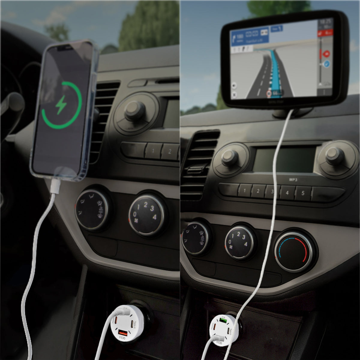 R2B Auto Oplader USB-C & USB-A - 4 Poorten - Snellader voor 12V Aansluiting
