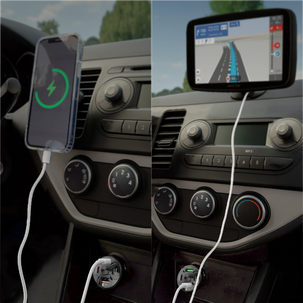 R2B Auto Oplader USB-C & USB-A - 4 Poorten - Snellader voor 12V Aansluiting