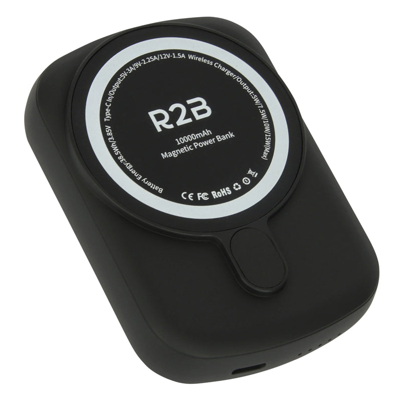 R2B Compacte Powerbank 10.000 mAh - Magnetisch & Draadloos Snelladen - 2 tot 4 keer Opladen - Voor MagSafe - Zwart