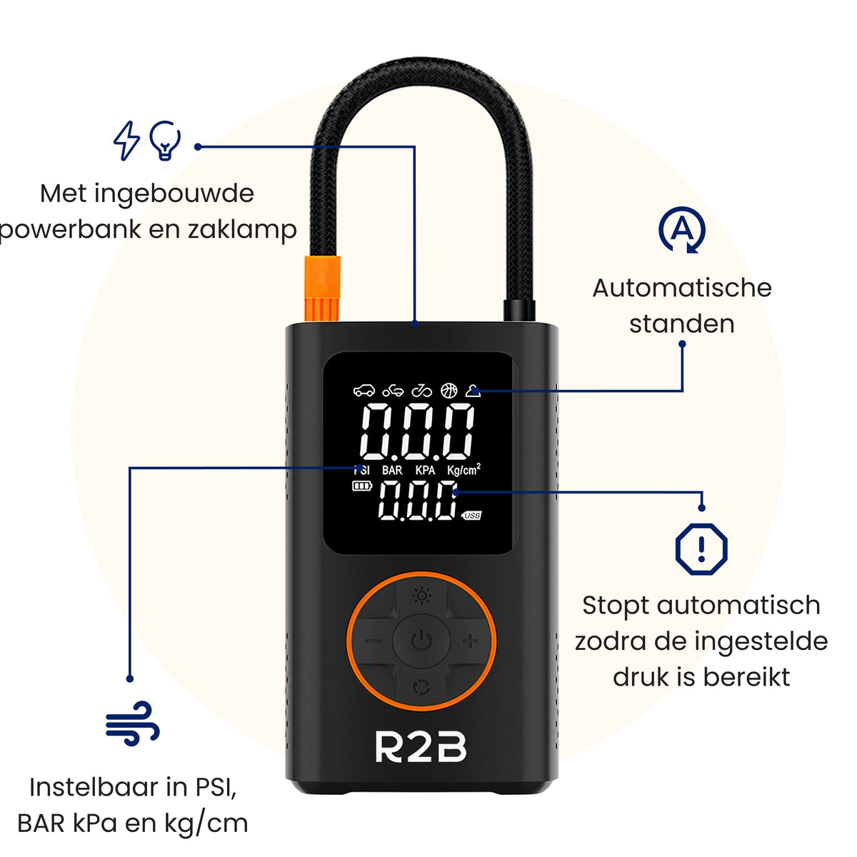 R2B Compressor Bandenpomp - Elektrisch & Oplaadbaar