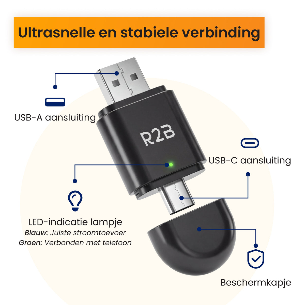 R2B Dongle Geschikt voor CarPlay en Android Auto - Draadloze Adapter