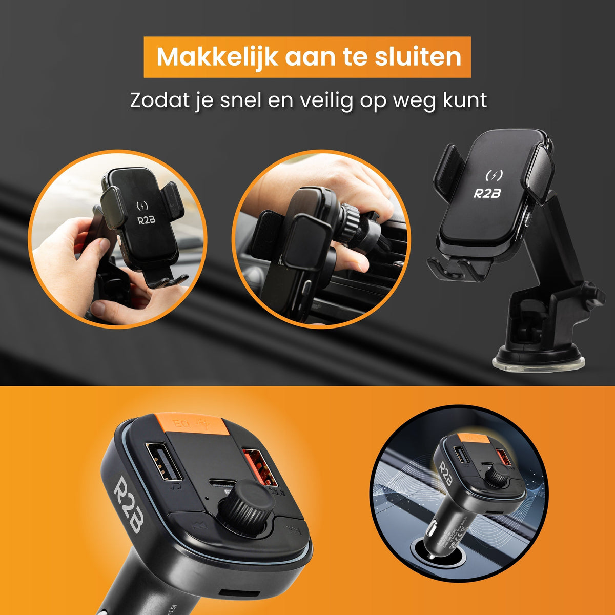R2B Draadloze Telefoonhouder Auto met Bluetooth FM Transmitter