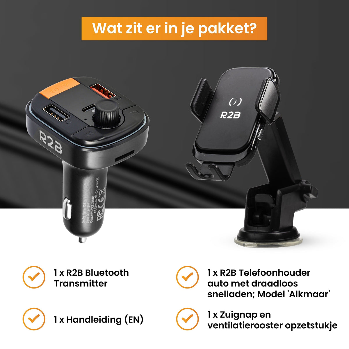 R2B Draadloze Telefoonhouder Auto met Bluetooth FM Transmitter