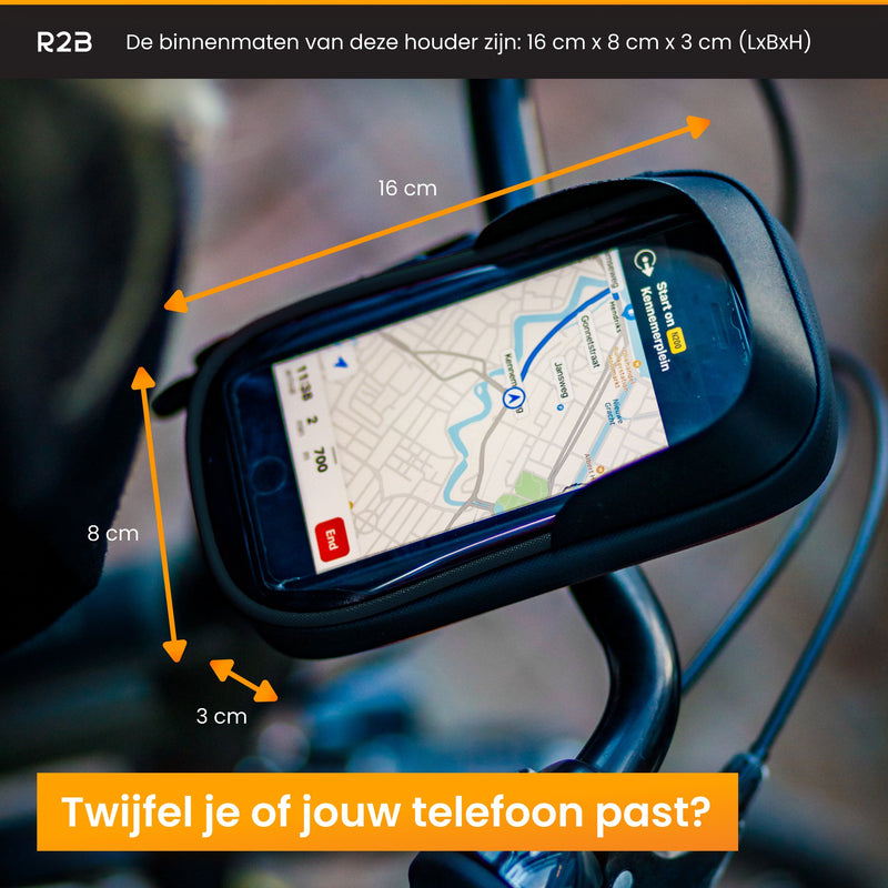 R2B Fiets Telefoonhouder voor scooter en motor waterdicht - Model Den Haag - Zwart - Telefoonhouder fiets
