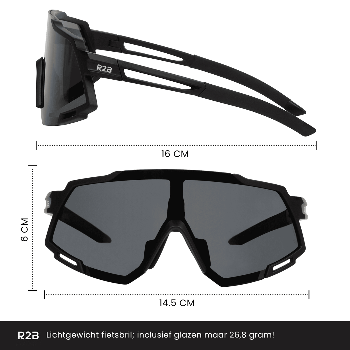 R2B Fietsbril - Inclusief 5 Glazen & Brillenkoker - 100% UV Bescherming - Heren & Dames - Zwart