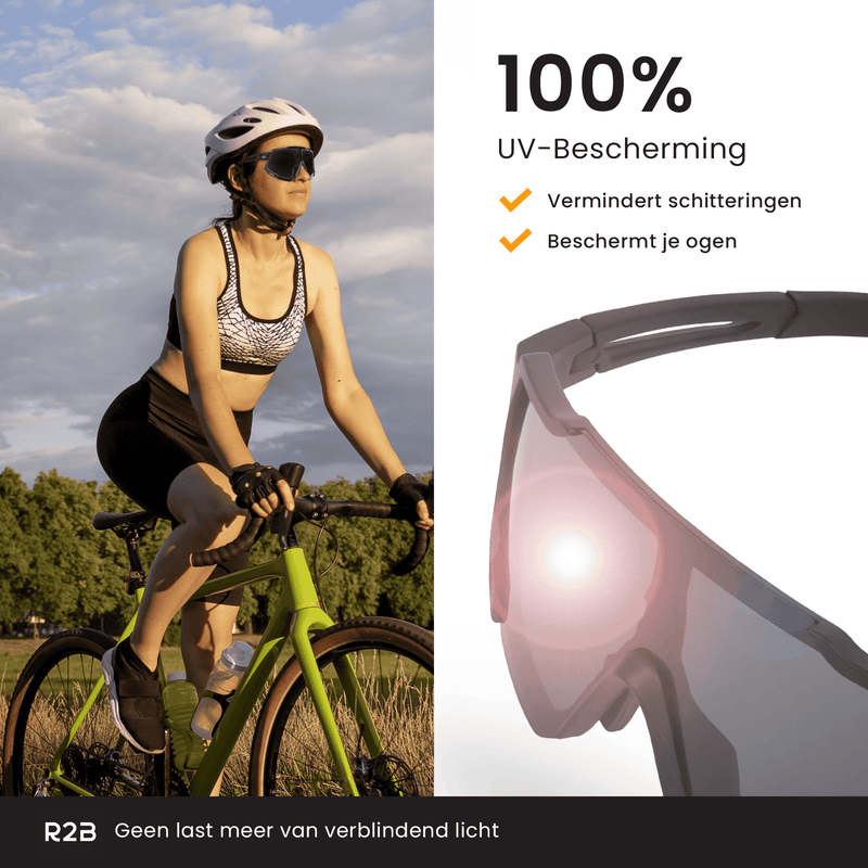 R2B Fietsbril met 5 verwisselbare lenzen voor elk weertype - Unisex & Universeel - Sportbril - Zonnebril voor Heren