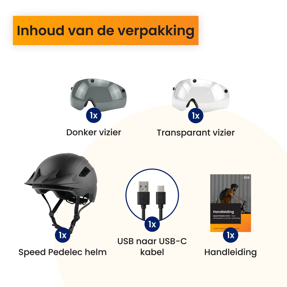 R2B Fietshelm met Transparant Vizier - Speed Pedelec & Snorfiets - Verlichting & Bescherming - Dames en Heren