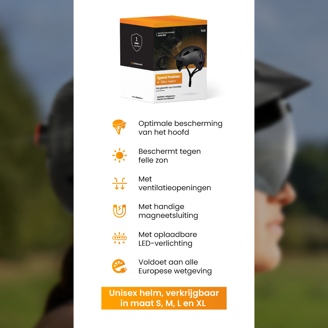 R2B Fietshelm voor Speed Pedelec & Snorfiets - Verlichting & Bescherming - Dames en Heren - Zwart - fiets