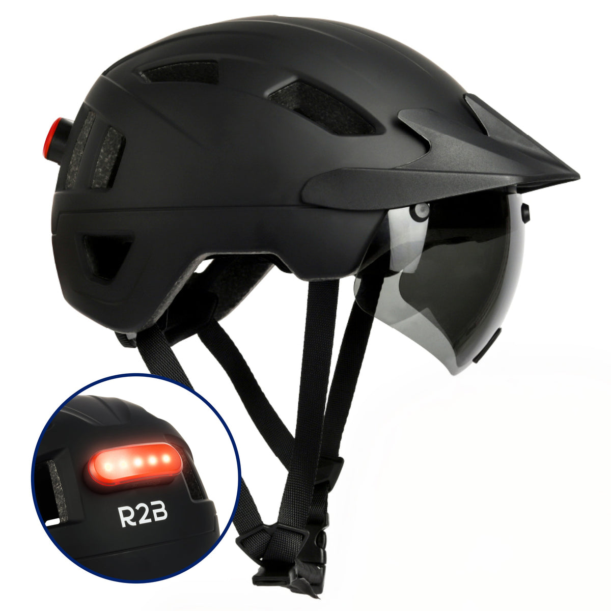 R2B Fietshelm voor Speed Pedelec & Snorfiets - Verlichting & Bescherming - Dames en Heren - Zwart - fiets